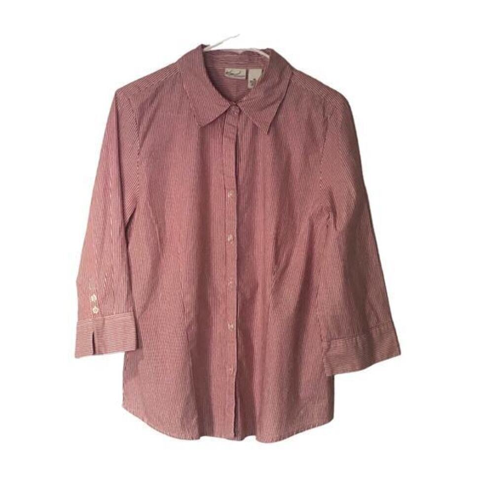 Kim Rogers Womens Long Sleeve 3/4 Sleeve Button up Shirt Red Stripes Size XL